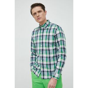 Bavlněné tričko Tommy Hilfiger zelená barva, regular, s límečkem button-down