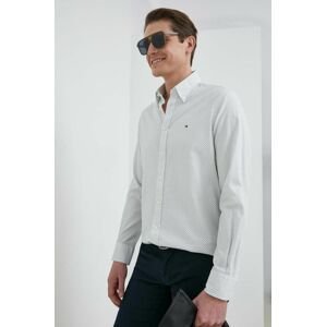 Bavlněné tričko Tommy Hilfiger bílá barva, slim, s límečkem button-down