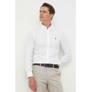 Bavlněné tričko Polo Ralph Lauren bílá barva, slim, s límečkem button-down