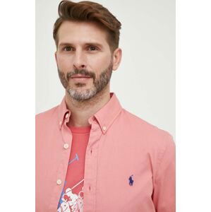 Košile Polo Ralph Lauren růžová barva, slim, s límečkem button-down