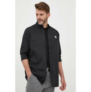 Košile Karl Lagerfeld pánská, černá barva, regular, s límečkem button-down
