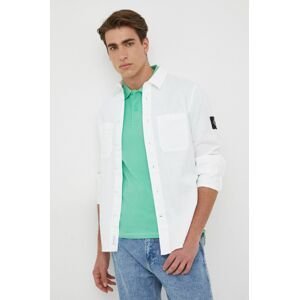 Košile s příměsí lnu Calvin Klein Jeans bílá barva, regular, s klasickým límcem
