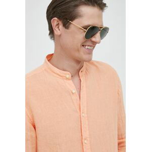 Plátěná košile BOSS BOSS ORANGE oranžová barva, regular, se stojáčkem