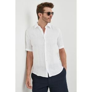 Plátěná košile BOSS ORANGE bílá barva, regular, s klasickým límcem, 50489345