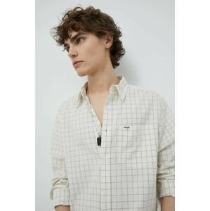 Bavlněné tričko Wrangler béžová barva, regular, s klasickým límcem