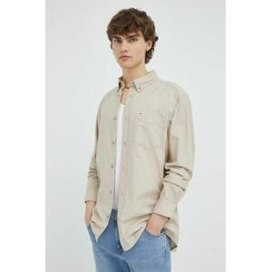 Bavlněné tričko Wrangler béžová barva, regular, s límečkem button-down