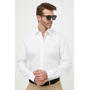 Bavlněné tričko BOSS bílá barva, slim, s klasickým límcem