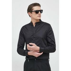 Košile Armani Exchange černá barva, regular, se stojáčkem