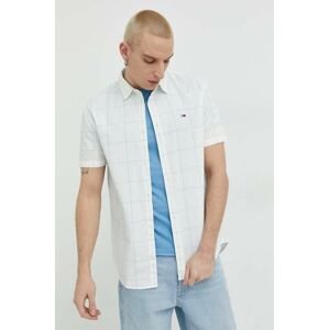 Bavlněné tričko Tommy Jeans bílá barva, regular, s klasickým límcem