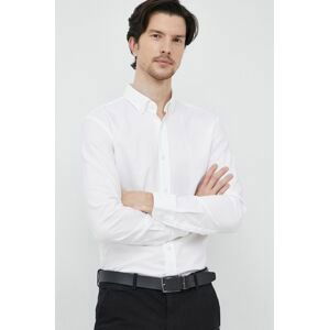 Bavlněné tričko BOSS bílá barva, regular, s límečkem button-down