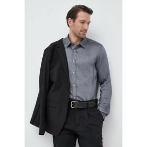 Košile BOSS pánská, šedá barva, regular, s klasickým límcem