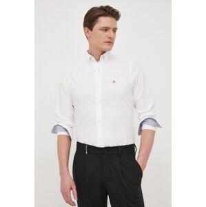 Bavlněné tričko Gant bílá barva, slim, s límečkem button-down
