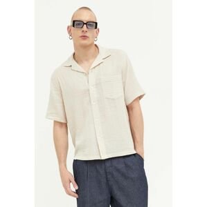 Bavlněné tričko Abercrombie & Fitch béžová barva, regular