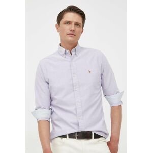 Bavlněné tričko Polo Ralph Lauren fialová barva, regular, s límečkem button-down