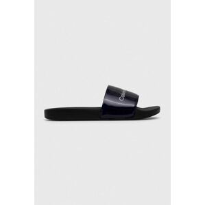 Pantofle Calvin Klein Jeans SLIDE METALLIC MONOLOGO dámské, černá barva, YW0YW00638