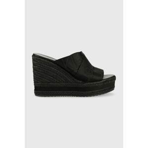 Pantofle Calvin Klein Jeans WEDGE SANDAL WEBBING dámské, černá barva, na klínku, YW0YW00961