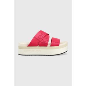 Pantofle Calvin Klein Jeans FLATFORM SANDAL WEBBING dámské, růžová barva, na platformě, YW0YW00966