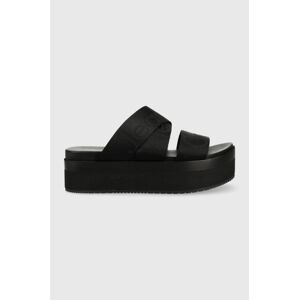 Pantofle Calvin Klein Jeans FLATFORM SANDAL WEBBING dámské, černá barva, na platformě, YW0YW00966