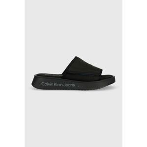 Pantofle Calvin Klein Jeans PREFRESATO SANDAL SOFTNY dámské, černá barva, na platformě, YW0YW00968