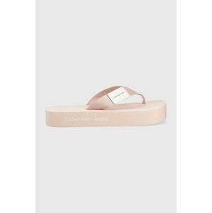 Žabky Calvin Klein Jeans FLATFORM FLIPFLOP dámské, růžová barva, na platformě, YW0YW00993