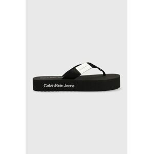 Žabky Calvin Klein Jeans FLATFORM FLIPFLOP dámské, černá barva, na platformě, YW0YW00993