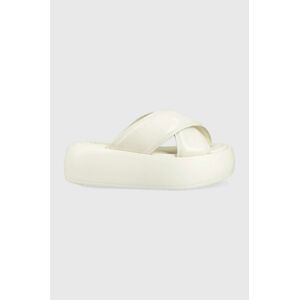 Kožené pantofle Calvin Klein BUBBLE SLIDE - PAT dámské, bílá barva, na platformě, HW0HW01469