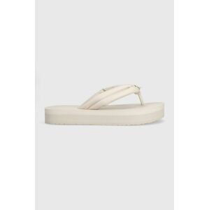 Žabky Calvin Klein FLATFORM FLIP FLOP W/HW dámské, béžová barva, na platformě, HW0HW01503