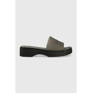 Pantofle Calvin Klein WEDGE SLIDE - TRANSP dámské, černá barva, na platformě, HW0HW01514