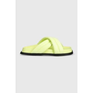 Pantofle Tommy Jeans FANCY PADDED SANDAL dámské, zelená barva, EN0EN02175