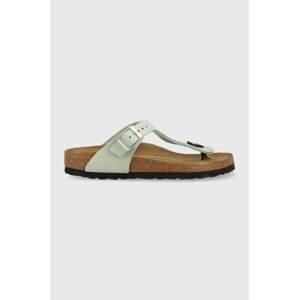 Semišové žabky Birkenstock Gizeh SFB dámské, zelená barva, na plochém podpatku, 1024062