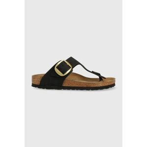 Kožené žabky Birkenstock Gizeh Big Buckle dámské, černá barva, na plochém podpatku, 1024107