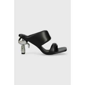 Kožené pantofle Karl Lagerfeld IKON HEEL dámské, černá barva, na podpatku, KL39005