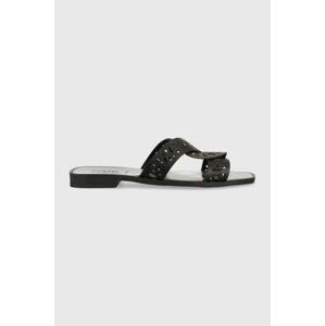 Kožené pantofle Karl Lagerfeld SKOOT dámské, černá barva, KL80429