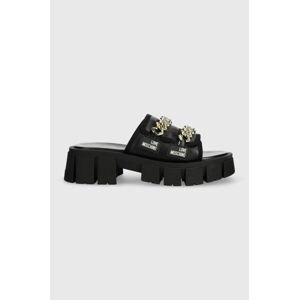 Kožené pantofle Love Moschino dámské, černá barva, na platformě, JA28586G0GIE0000