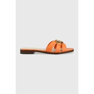 Kožené pantofle Guess SYMO dámské, oranžová barva, FL6SYM LEA19