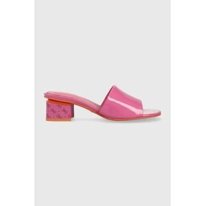 Pantofle Guess YARA2 dámské, růžová barva, na podpatku, FL6Y2R PAF03