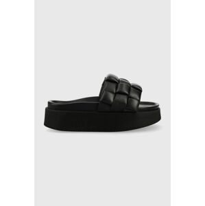 Kožené pantofle Inuikii Braided Vegan Platform dámské, černá barva, na platformě, 70103-120