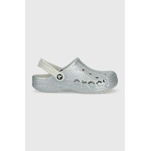 Pantofle Crocs BAYA GLITTER CLOG dámské, stříbrná barva, 205925