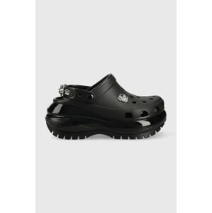 Pantofle Crocs Classic Mega Crush Rebel Clog dámské, černá barva, na platformě, 208328