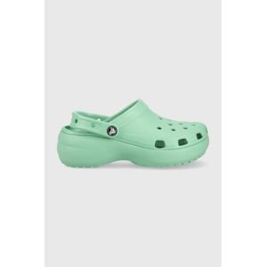 Pantofle Crocs CLASSIC PLATFORM CLOG WOMEN dámské, tyrkysová barva, na platformě, 206750