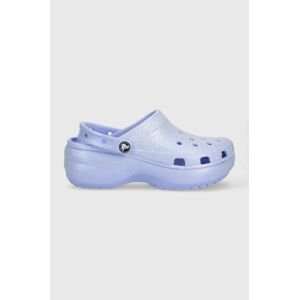 Pantofle Crocs Classic Platform Glitter Clog dámské, fialová barva, na platformě, 207241