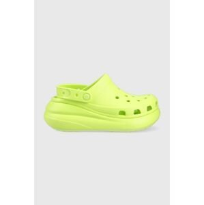 Pantofle Crocs Classic Crush Clog dámské, zelená barva, na platformě, 207521