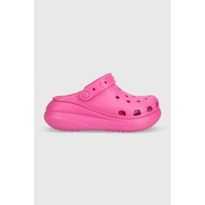 Pantofle Crocs Classic Crush Clog dámské, růžová barva, na platformě, 207521, 207521.6UB-6UB