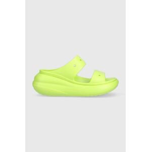 Pantofle Crocs CLASSIC CRUSH SANDAL dámské, zelená barva, na platformě, 207670