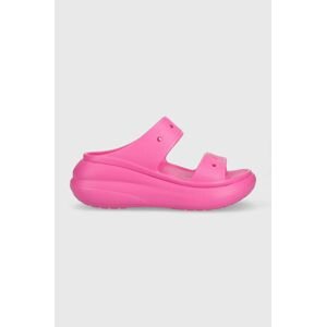 Pantofle Crocs CLASSIC CRUSH SANDAL dámské, růžová barva, na platformě, 207670, 207670.6UB-6UB