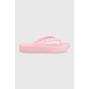 Žabky Crocs Classic Platform Flip dámské, růžová barva, na platformě, 207714