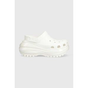 Pantofle Crocs Classic Mega Crush Clog dámské, bílá barva, na platformě, 207988