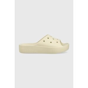 Pantofle Crocs Classic Platform Slide dámské, béžová barva, na platformě, 208180