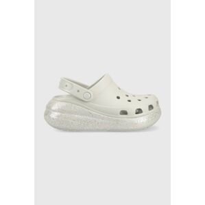 Pantofle Crocs Classic Crush Glitter Clog dámské, šedá barva, na platformě, 208256