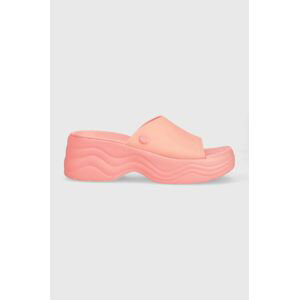 Pantofle Crocs Skyline Slide dámské, růžová barva, na platformě, 208182